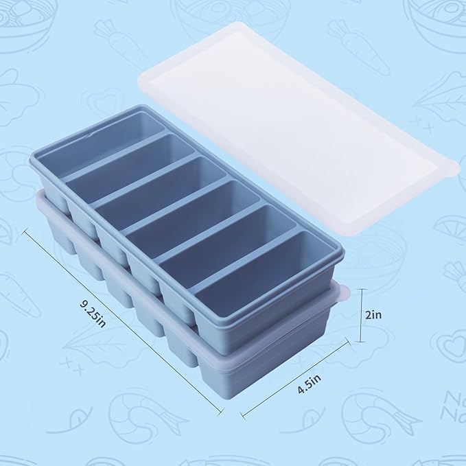 1/2 Cup Silicone Freezer Tray With Lid - Silicone Freezer Molds 4-Pack For meal prep & freezing of various sauces and other dishes, makes 24 perfect 1/2 cup portions cubes (Blue 4 Pack)