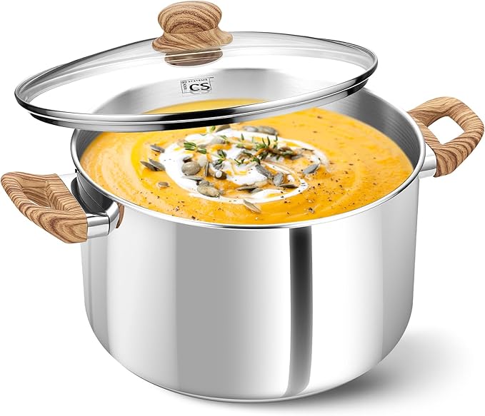 KOCH SYSTEME CS Stainless Steel Pot - 6 Quart Induction Stainless Steel Stock Pot with Lid for Pasta, Soup, Spaghetti, Steel Soup pots with Heat-Resistant Bakelite Double Handle, Dishwasher Safe