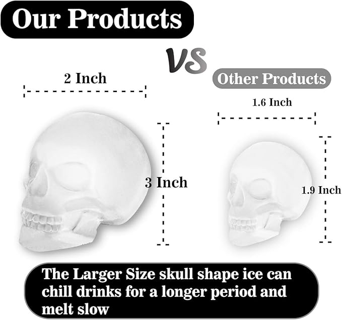 Extra Large 3D Skull Ice Cube Mold Silicone Ice Molds for Whiskey Ice Cube Trays with Funnel for Big Mouth Cup Skull Ice Maker with Resin Chocolate sugar Whiskey Ice Mold for Parties (2 PCS)