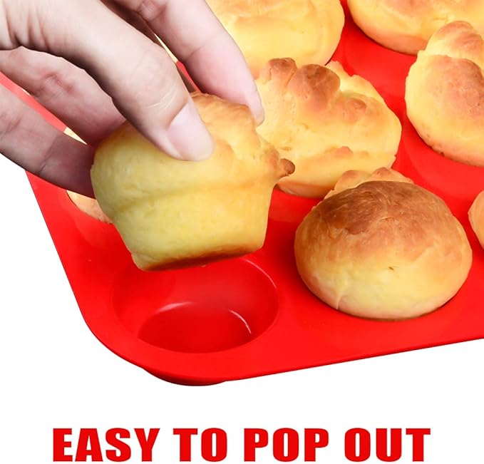 Silicone Muffin Pan, Mini Muffin Pan, Regular 12 Cups and Mini 24 Cups Cupcake Tin Set of 2 for Baking Egg Bites