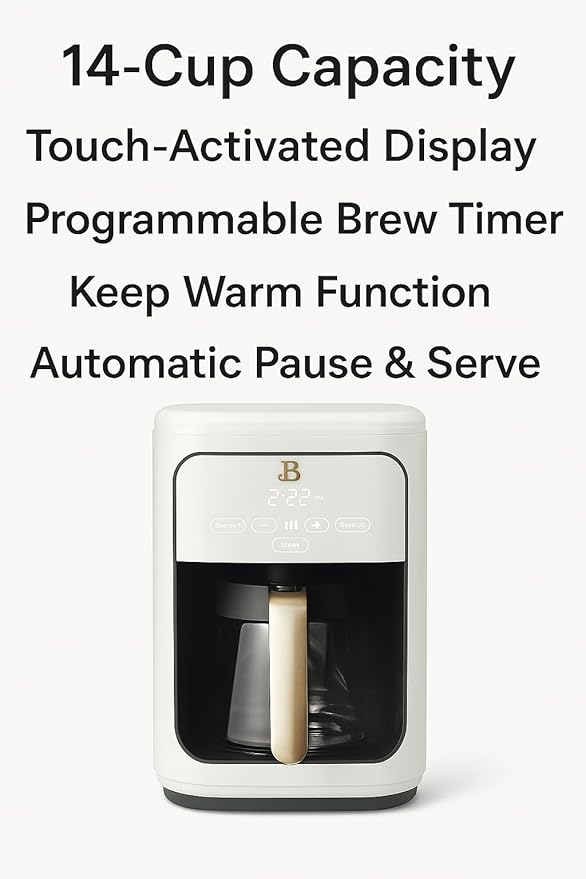 Beautiful 14-Cup Programmable Coffee Maker with Touch-Activated Display – Brew Hot Coffee Fast, Keep Warm & Auto-Pause (White Icing)
