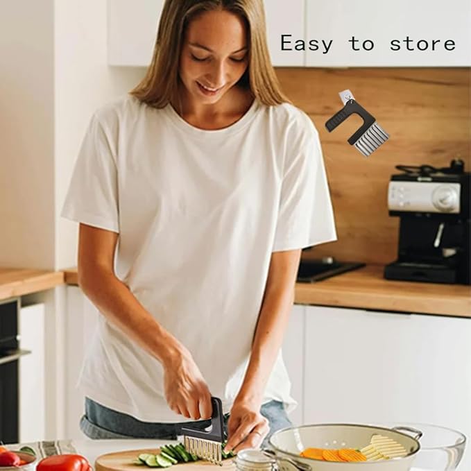 Crinkle-Cutter for Veggies-Salad-Chopper Knife Stainless-Steel-Blade Wavy for Potato Carrot Veggies,Serrator Salad Chopping Knife French Fry Slicer