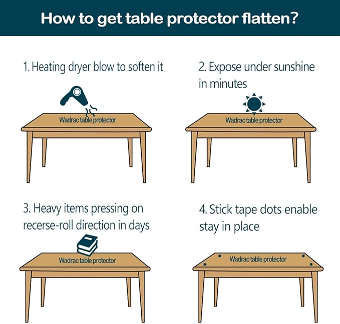 Wadrac Multisize PVC Clear Table Cover Protector-1.5mm Thick 40x94 inch Non-Slip Heavy Duty Heat Resistant Plastic Table Cloths Desk Pad for Dining Room Living Room Coffee Table Play Game Table