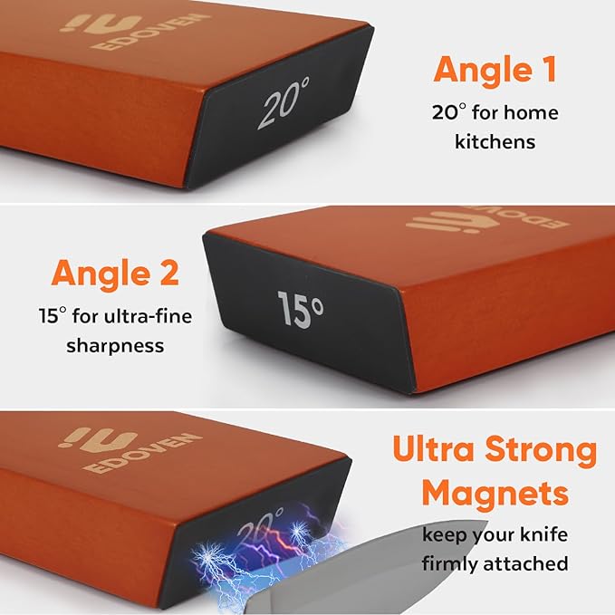 Rolling Knife Sharpener Kit – Complete Luxury Set with Leather Strop, Stand & 2 Extra Discs | Premium Beech Wood Magnetic Sharpener | Kitchen & Pocket Knife Sharpening Tool