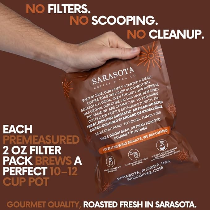 Ground Flavored Coffee In Filter Packs | Medium Roast Low Acid Mold Free Pouches | Sampler Packets | Salted Caramel Gourmet Powder Bags for 10-12 Cup Drip Maker | Highest Rated Individual Premeasured Coffee