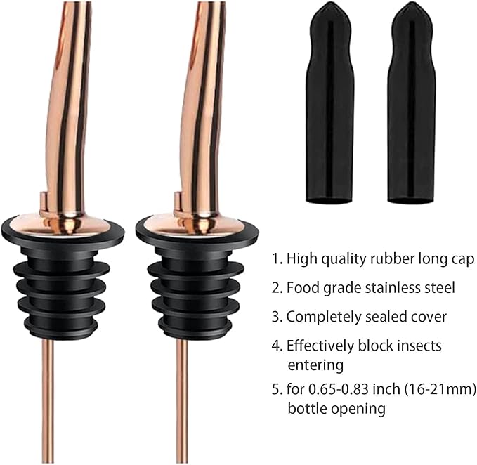 Pafusen 24 Pack Liquor Bottle Pourers, Liquor Pour Spout for Liquor Bottles, Stainless Steel Olive oil Dispenser Spout, Alcohol Pourer Dust Caps Long Covers, Rose Gold