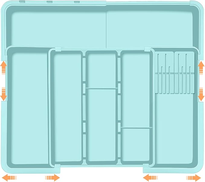 Homecor Utensil Drawer Organizer for Kitchen, Expandable Silverware Organizer Cooking Utensils Tray, Large Cutlery and Flatware Holder, Kitchen Tools & Gadgets Storage (Turquoise)