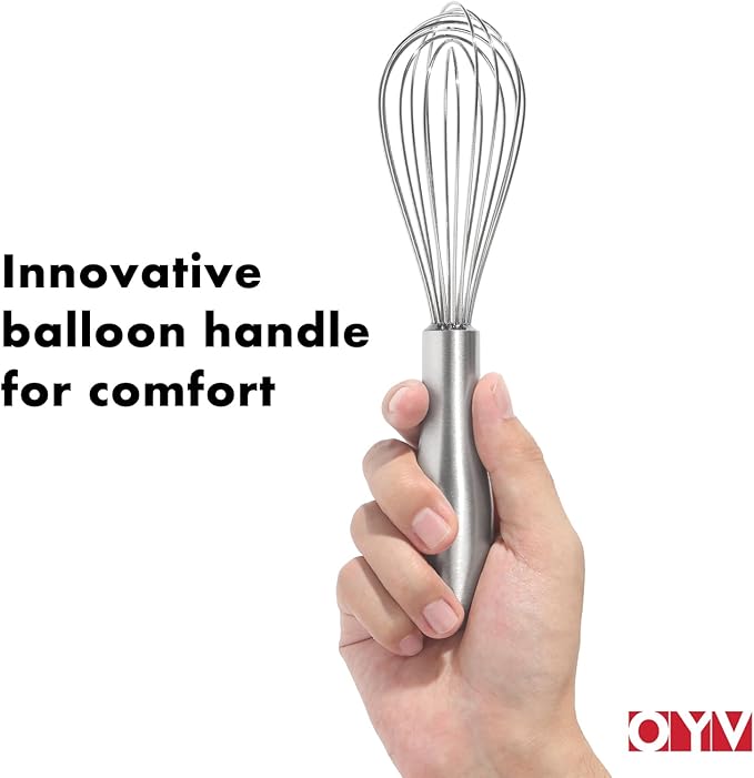 8" Whisk, Ergonomic Handle, Dishwasher Safe 18/10 Stainless Steel Whisk, Professional Kitchen Metal Wisk, Perfect for Whisking, Blending, Beating, and Baking