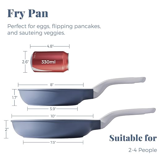 PRICUSIS Nonstick Ceramic Frying Pan, Skillet with Stay Cool Handle,Egg & Omelet & Chef's Pan, Induction Compatible & Oven Safe, Dishwasher Safe, PTFE PFAS & PFOA Free (8+10 Inch)