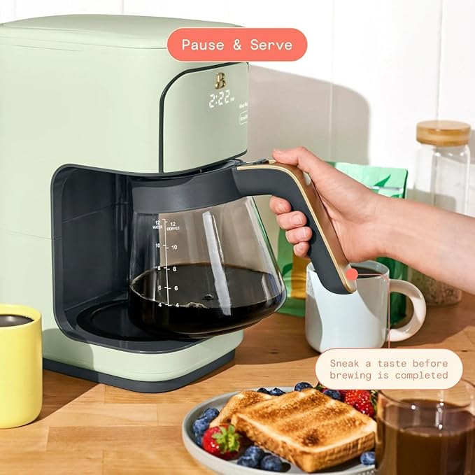 Beautiful 12-Cup Programmable Coffee Maker – Auto Brew, Digital Timer, Glass Carafe (Sage Green)