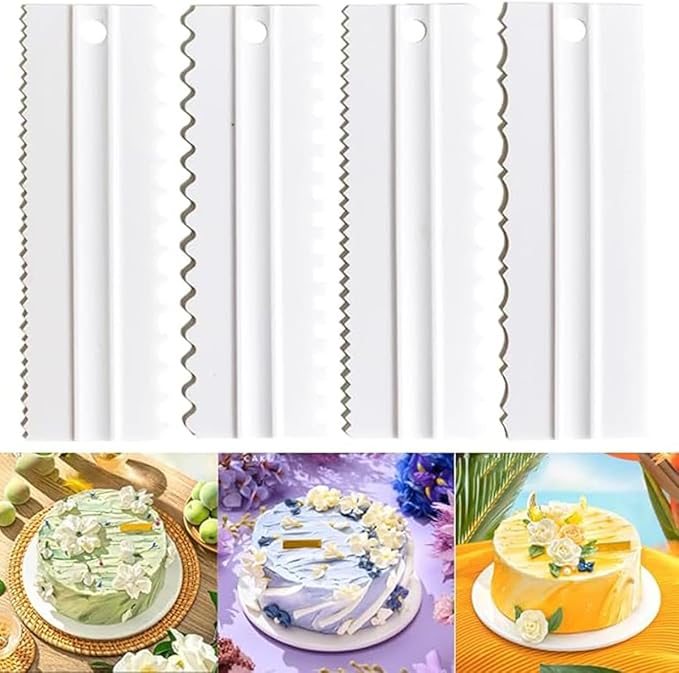 Cake Scrapers Set Decorating Comb and Icing Smoother, Plastic Sawtooth Scraper Polisher Butter Mousse Cream Cake Edge DIY Tool -8 Design Textures (White)