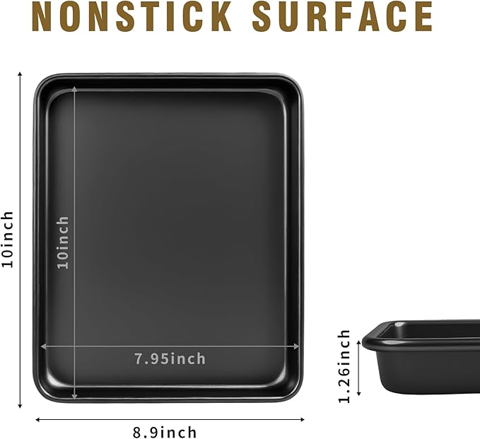 Toaster Oven Pans Set of 2, Shinsin 11-Inch Nonstick Baking Sheet Pans and Trays, 1/8 Thicker Replacement Small Baking Tray Accessories for Cookie, Non Toxic and Easy Clean and Diswasher Safe,Black