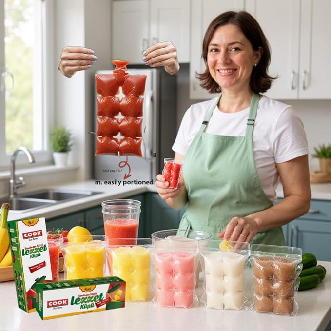 Bihamd/New Frozen Natural Food Juice Bag, Stackable Easy Removable, Large Size Ice Cube Mold Trays, Self-locking Liquid Food Bag, Cooler Bag for Natural Foods/Large 7 Bags 56 Cubes