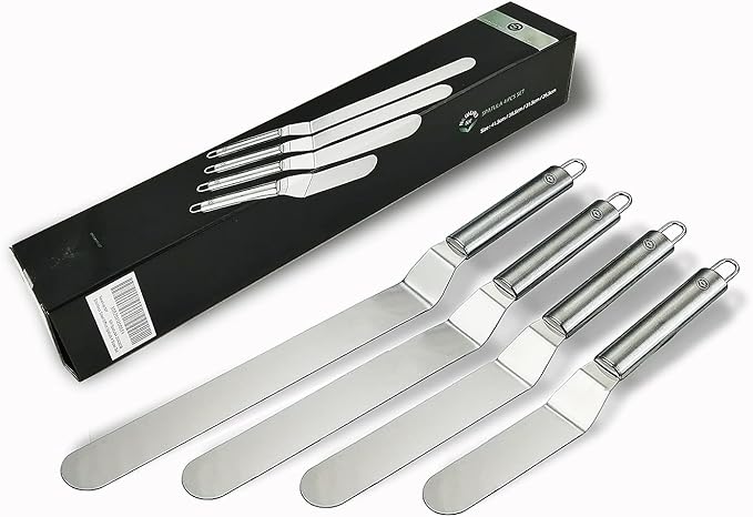 NewlineNY Professional Baker’s All Stainless Steel 4 Spatula Set – 6” 8” 10” and 12” Offset Blades for Better Icing Frosting Decorating