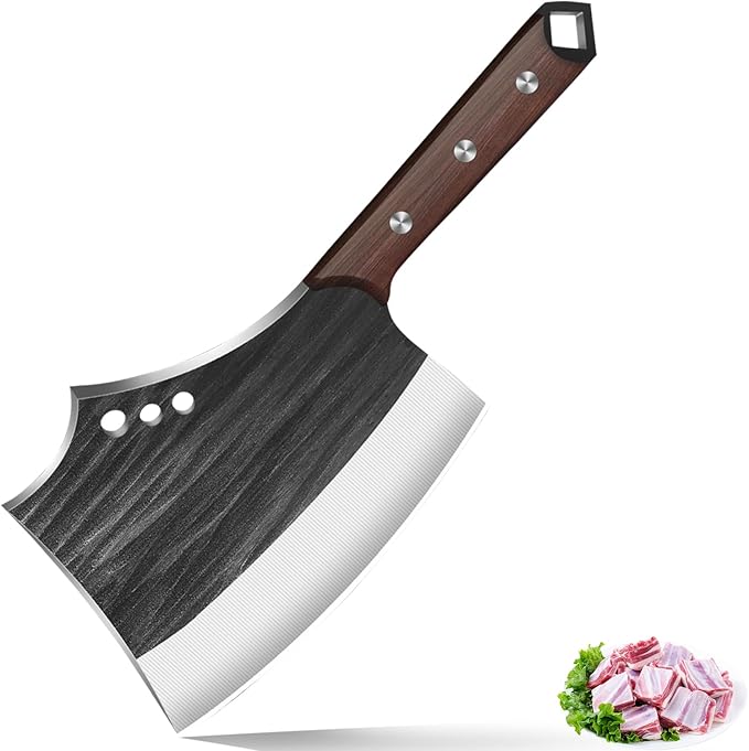 7.68" Meat Cleaver Knife for Meat Bone Cutting,Full Tang Japanese Chef Chopping Knife,Heavy Duty Butcher Axe Bone Breaker, Hand Forged Chopper for Kitchen,Gifts for Men