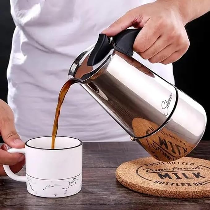 Coffee Maker 4 Cup Moka Pot Stainless Steel Percolator coffee pot Espresso Maker, Compatible with Gas, Electric, Ceramic, and Induction stovetops(6.6 fl oz/200 ml)
