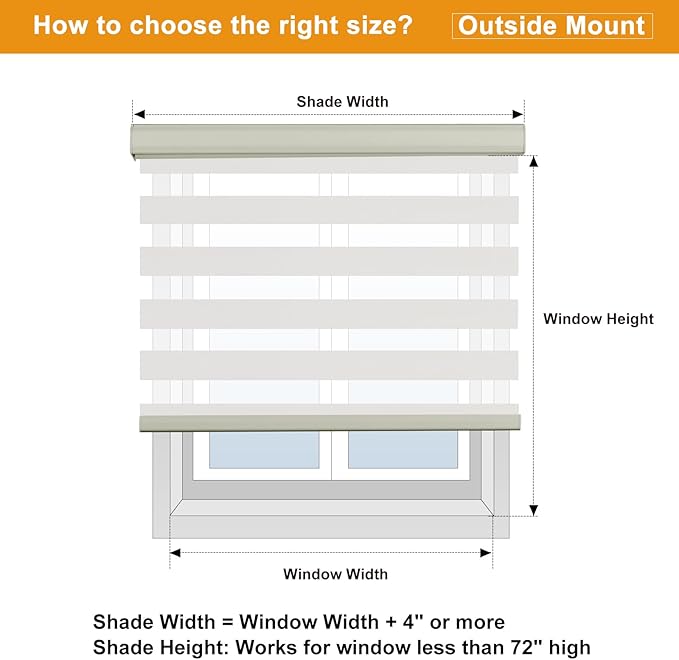 Persilux Cordless Zebra Blinds for Windows (58" W X 72" H, Cream) Free-Stop Roller Windows Shades Dual Layer Light Control for Day and Night, Light Filtering Sheer Shades for Home, Easy to Install