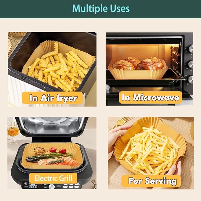 parchment paper for air fryer, 6.3inch square air fryer liners disposable,125PCS Non-stick parchment paper sheets for 3-5QT airfryer liners, Baking, Roasting Microwave