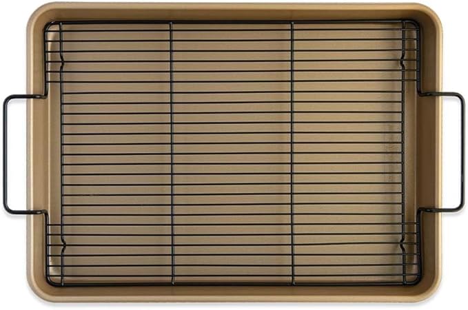 Nordic Ware High-Sided Half Sheet Oven Crisping Baking Tray with Rack, Natural Nonstick Aluminum For Air Frying, Crisping, Broiling, Baking; Cooking Surface 17.9 x 12.9 x 2 inches