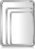 E-far Baking Cookie Sheet Pan Set of 3, 16/12.4/10.4 Inch, Stainless Steel Baking Pans Set for Oven, Rectangle Baking Tray for Cooking Roasting, Non Toxic & Easy Clean, Dishwasher Safe