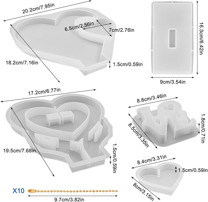 3 Sets Large Photo Frame Resin Molds, AIFUDA Heart Silicone with Love Mould for Epoxy Resin, DIY Picture Frame Mold for Casting Art Crafts