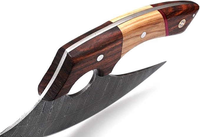 Bushcraft Custom Handmade Damascus Steel Ulu Knife - Alaskan Ulu Knife With Sheath - Multi-Purpose Alloy Steel Knife For Skinning, Hunting, Chopping, (Rose Wood & Olive)