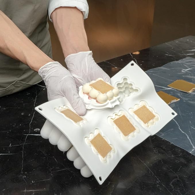 Restaurantware-6 Cavities Pastry & Baking Mold, 1 Oven-Ready 3D Mold - Flexible, Freezable, White Silicone Silicone Mold For Baking, Easy Release, For Chocolate, Cheesecake, Jelly, Or Mousse