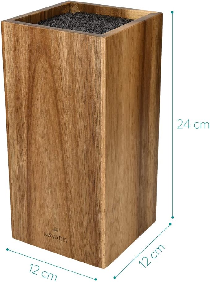 Navaris Wooden Kitchen Knife Block - Universal Bristle Knife Holder Storage Stand - Acacia Wood Knife Block - Upright Design 9.4 x 4.7 x 4.7 inches