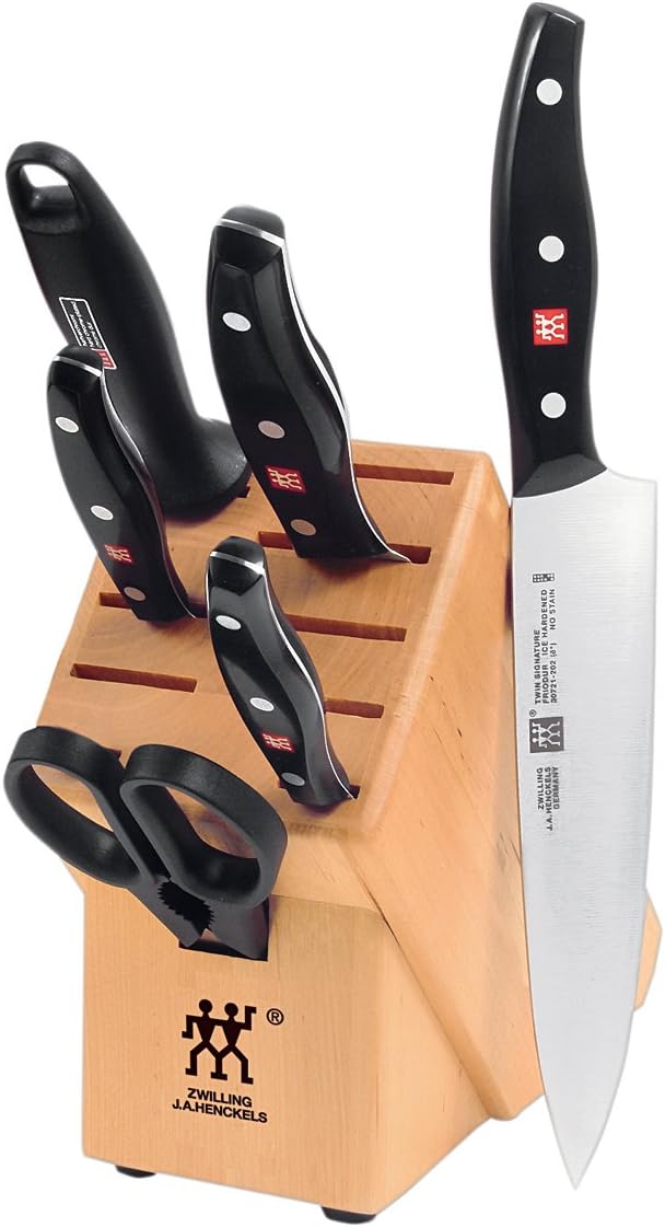 ZWILLING Twin Signature 7-pc Kitchen Knife Set with Block, Chef Knife, Paring Knife, Utility Knife, Knife Sharpener, Kitchen Shears