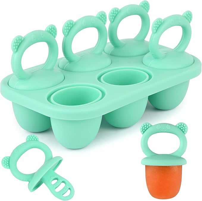 Sakolla Baby Popsicle Molds Mini 6-Cavity Silicone Ice Pop Mold with Sticks Breastmilk Popsicle Molds for Teething Relief Toddler Popsicle Mold for Ice Cream Frozen Yogurt and Fruit Juice (Green)
