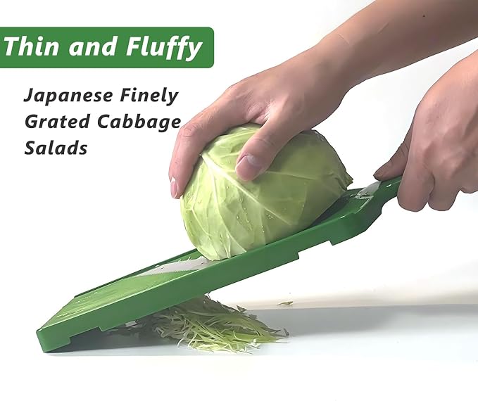 Fixed Thickness Vegetable Slicer – Ultra-Thin Cabbage Shredder for Salads, Jicama Tacos, Onion, Potato Chips – Fine Fluffy Cuts Mandoline Kitchen Tool(Green)