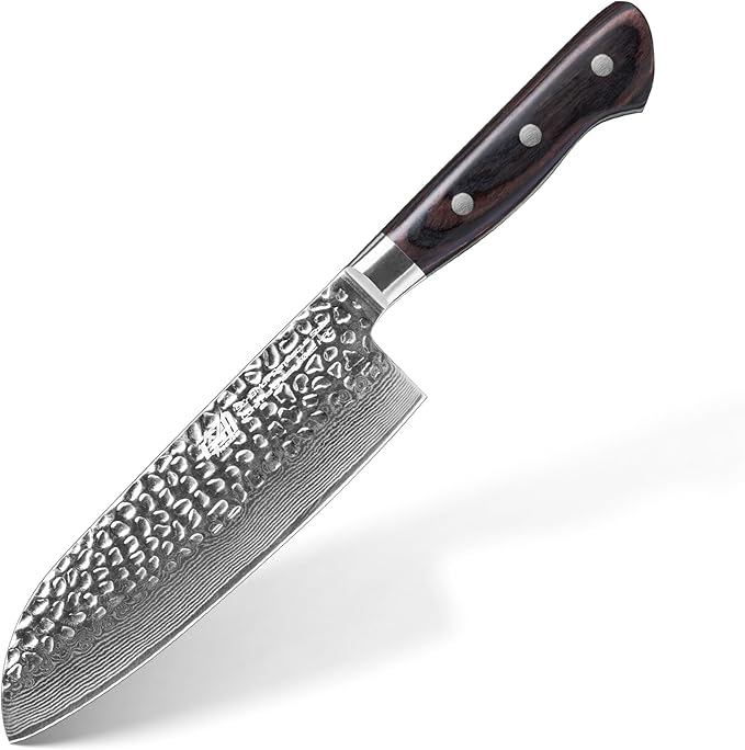 FINDKING 7 Inch Damascus Santoku Knife,Versatile Japanese-Inspired Chef Knife, Multifunctional Asian Culinary for Vegetable Preparation (Raven Series)