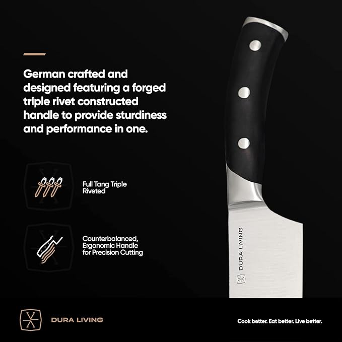 DURA LIVING 2-Piece Kitchen Knife Set – Ultra Sharp Precision German Stainless Steel Blades, 5” Utility & 3.5” Paring Knife with Ergonomic Handles, Multipurpose for Slicing & Peeling, Black Handle