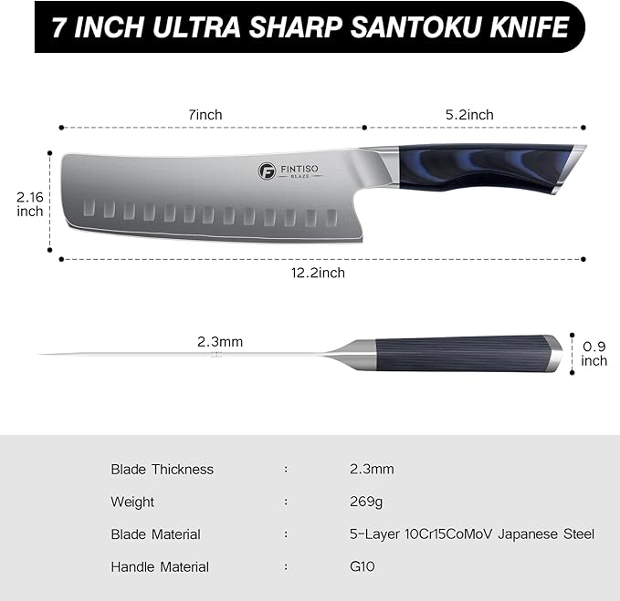 FINTISO 7" Nakiri Knife, Vegetable Chopping Knife with G10 Ergonomic Handle, Japanese High Carbon Stainless Steel Sharp Kitchen Cleaver in Gift Box
