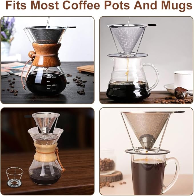 Pour Over Coffee Dripper, Abnaok Stainless Steel Filter,Easy to Clean Paperless Pour Over Coffee Maker,Reusable Filter,Cone Dripper with Removable Cup