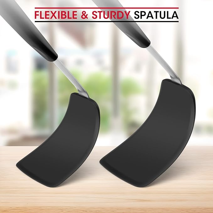 Unicook Flexible Silicone Spatula Turner 2 Pack, 600°F Heat Resistant Spatula for Nonstick Cookware, Essential Kitchen Cooking Utensil for Flipping Eggs, Burgers, Crepes and More, Small and Medium