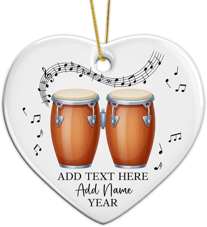 Bongo Drums Ceramic Ornament Gift for Music Band, Personalized Drummer Xmas Tree Ornaments with Text Name Year, Custom Bongo Drums Player Christmas Ornament 2025, Instruments Xmas Keepsakes