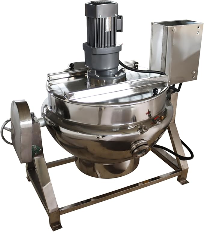 26.5Gallon/100L Jacketed Kettle Large Electronic Tilting Sugar Jam Gas Boiling Machine Commercial Electric Jacketed Pot with Stirring and Edge Scraping 220V 60HZ Three-phase 1100W