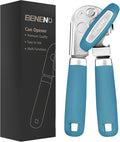 Beneno Heavy Duty Hand Can Opener Manual with Magnet, Durable Sharp Carbon Steel Blade Smooth Cutting, Big Effort-Saving Knob & Soft Grip Handle, Multifunctional Kitchen Tool with Bottle Opener, Aqua