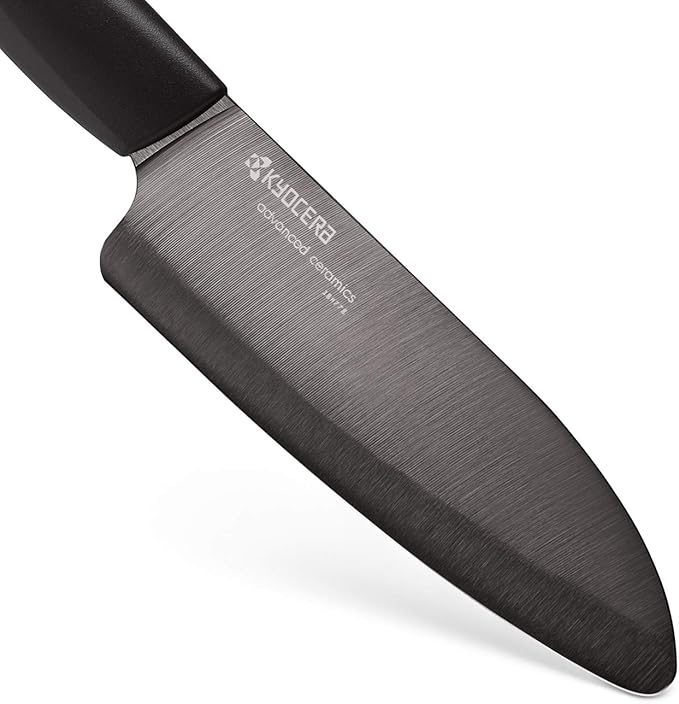 Kyocera Advanced Ceramic Revolution Series 5-1/2-inch Santoku Knife, Black Blade
