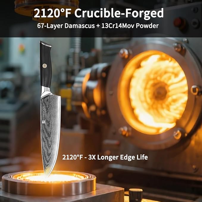 Chef Knife,8inch Damascus knife,67-Layer High Carbon Stainless Steel Kitchen Knife,Professiona Sharp Cutting Knives with Ergonomic G10 Black Handle,Gift Box for Home and Kitchen Birthday Gift