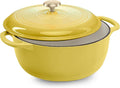 Best Choice Products 6 Quart Enamel Cast-Iron Round Dutch Oven, Family Style Heavy-Duty Pre-Seasoned Cookware for Home, Kitchen, Dining Room, Oven Safe w/Lid, Dual Handles - Lemon Meringue