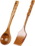 13.7" Long Wooden Spoons for Cooking and Wooden Spatulas for Cooking, Non-Stick Wooden Kitchen Utensils Set