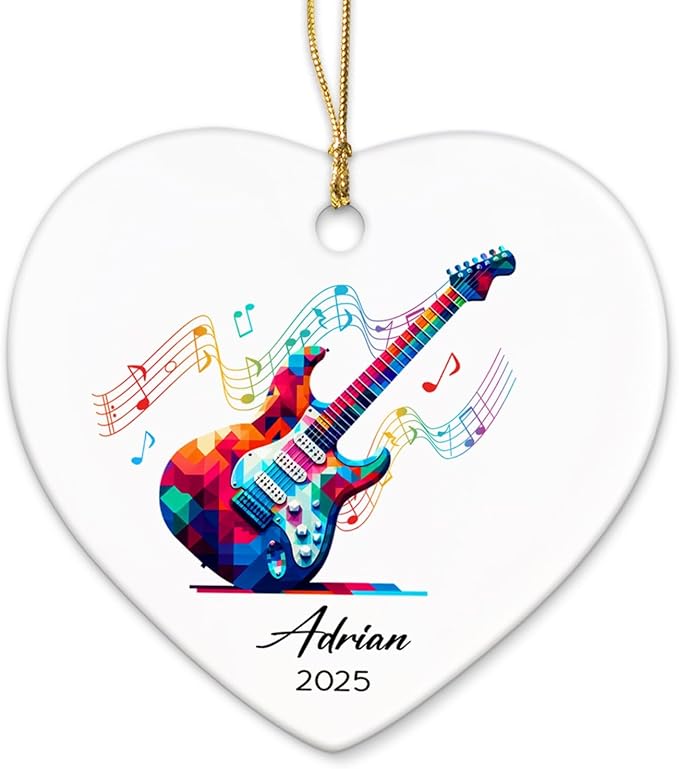 Electric Guitar Xmas Tree Ceramic Ornament 2025, Personalized Electric Guitar Lovers Ornaments Keepsake, Guitarist Ceramic Ornament Christmas, Custom Name & Year Musical Instrument Player Ornaments