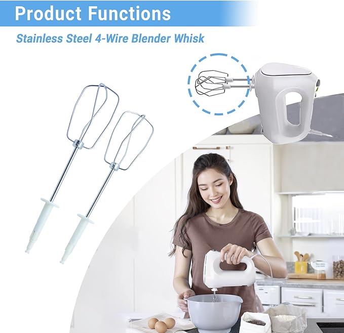 2-Pack Stainless Steel 4-Wire Blender Whisk Compatible with Braun HM3000 HM4644 HM5100 HM1010 Mixer - Durable Eggbeater Replacement Parts for Blending, Whisking, and Stirring