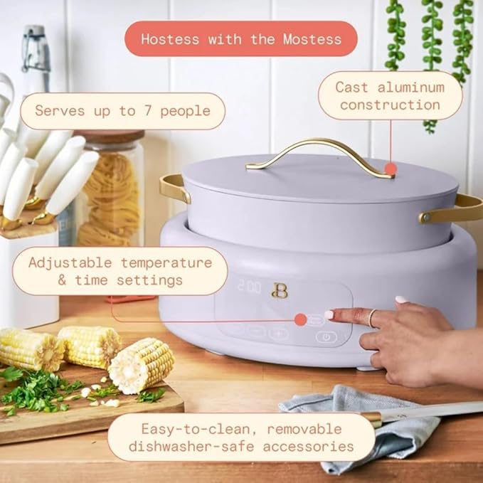 Beautiful 10-in-1 6Qt Electric Multi-Cooker with 7 Presets,Oven-Safe Pot & Lid,Sauté, Steam,Slow Cook,Slow Cooker, Simmer,Rice & More,Touch Display,Dishwasher Safe,Serves Up to 7(Lavender)
