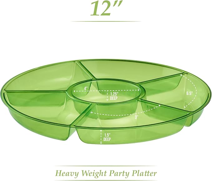 Plasticpro 6 Sectional Round Plastic Serving Tray/Platter (4, Green)