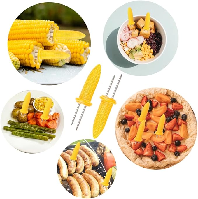 16 Pack Corn Cob Holders and 8 Pack Corn Dishes with Butter Spreader, Corn Dishes and Butter Spreader Set Kits, Corn Cob Holders Skewers BBQ Corn Holders, PEOUWNES Corn on The Cob Holders
