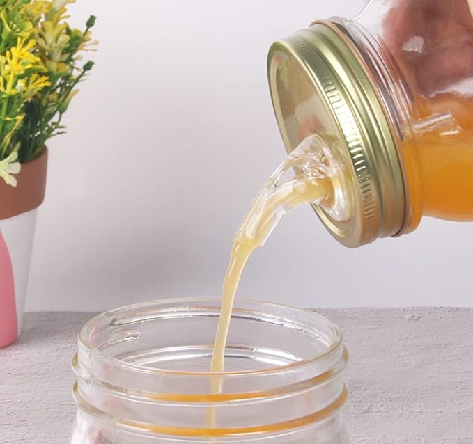 Mason Jar Pour Spouts. free flow Mason Jar Pour Spouts, mason jar for spout regular mouth size 70mm dispenser germination cover. Suitable for any liquid. Leak-Proof 4-Pack + 8 Lid Caps (gold color)