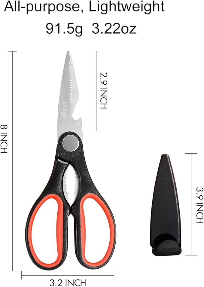 LIVINGO 8" Kitchen Scissors All Purpose - 2 Pack Heavy Duty Kitchen Meat Shears, Stainless Steel Multi-function Food Scissors for Cooking Cutting Chicken, Turkey, Bones, Poultry, Fish, and Vegetables
